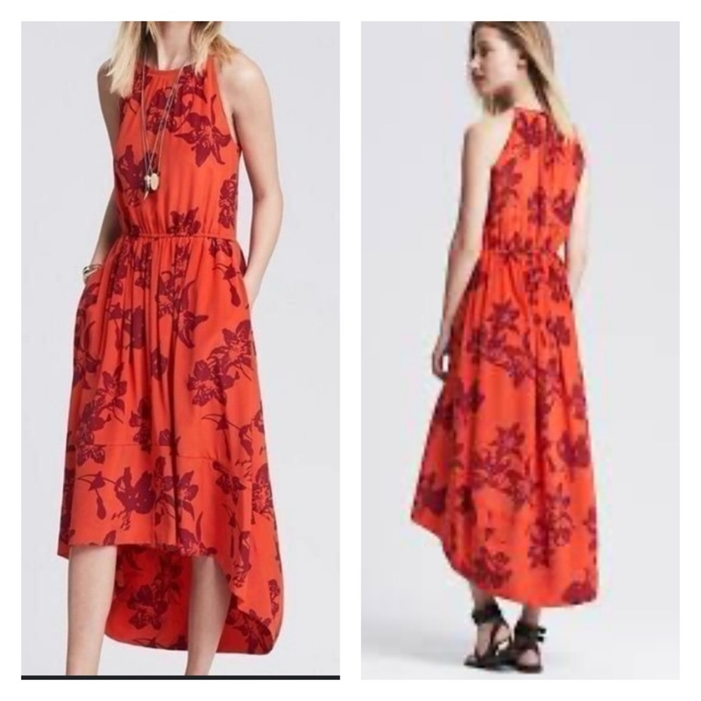 BR BOLD FLORAL SILK HIGH/LOW DRESS